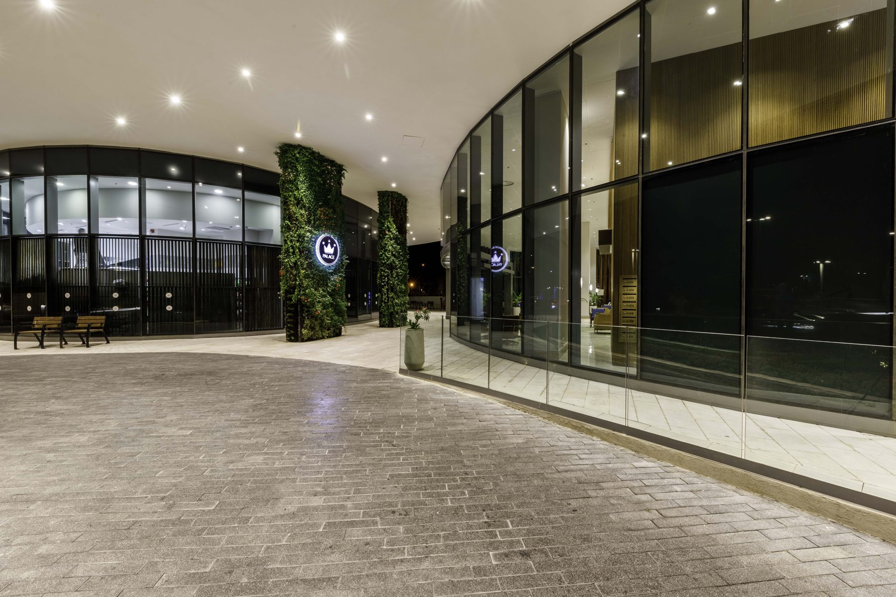 Glass facade and lobby designed with architects